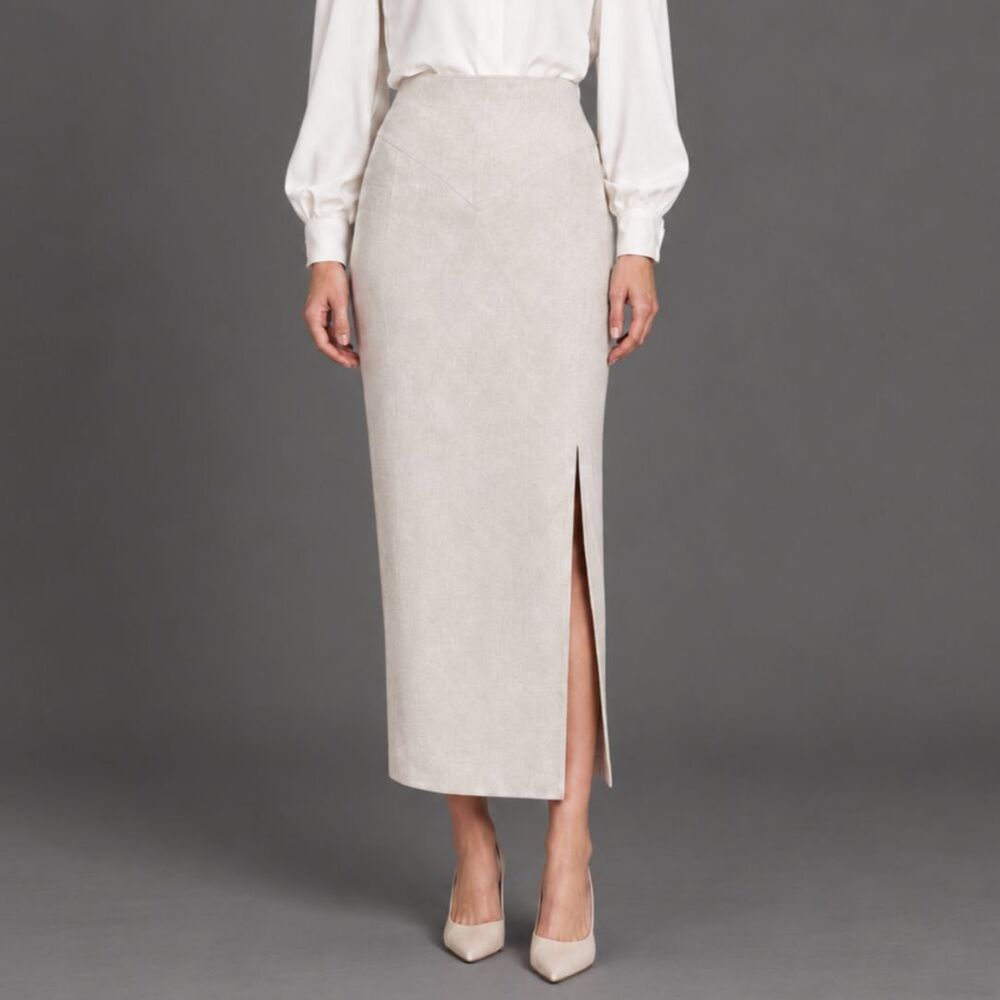 Vintage Beige Long Pencil Skirt Size Small